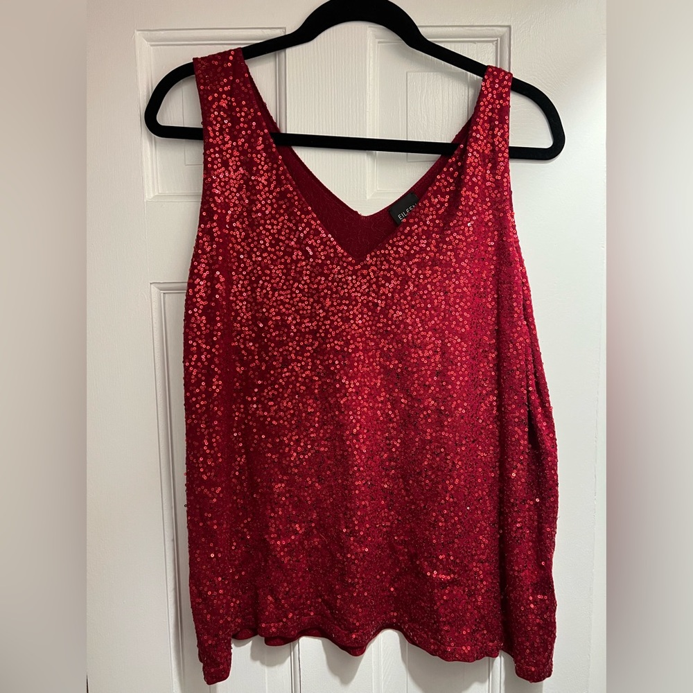 Eileen Fisher Holiday Ready! Red sequin party top!